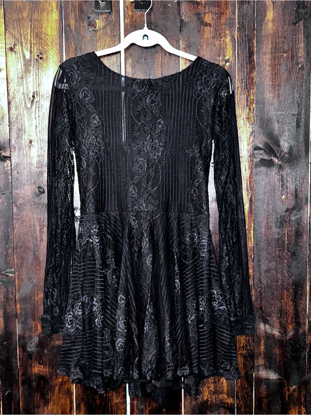 For Love & Lemons Black Lace Long-Sleeve Fit-and-Flare Dress